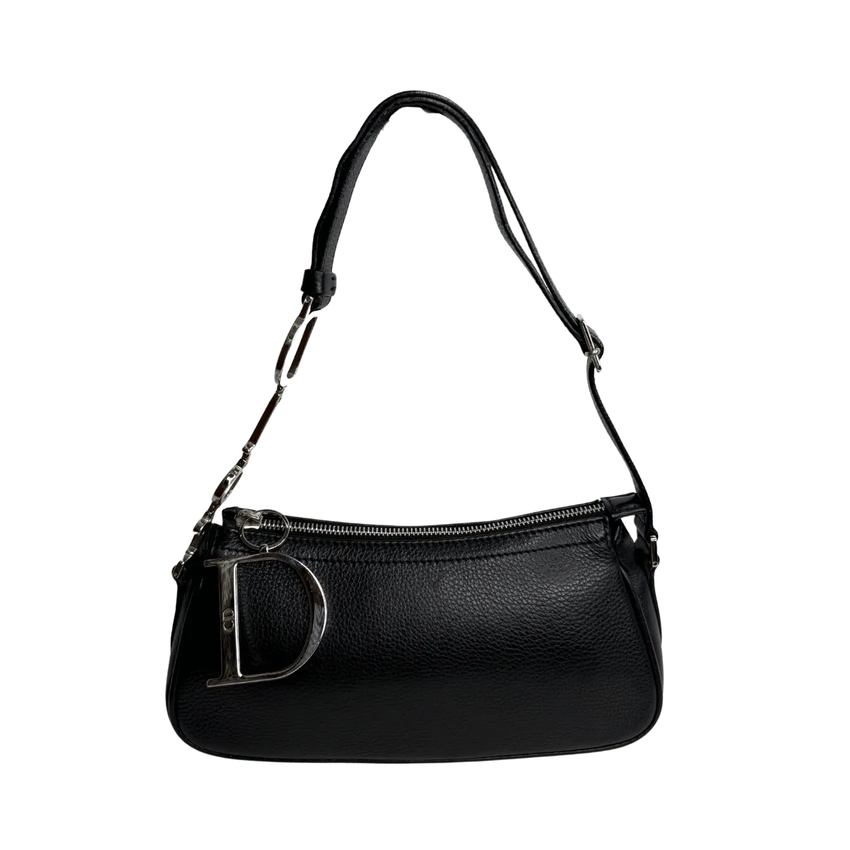 Christian Dior D Charms Black Pebbled Leather Small Pochette