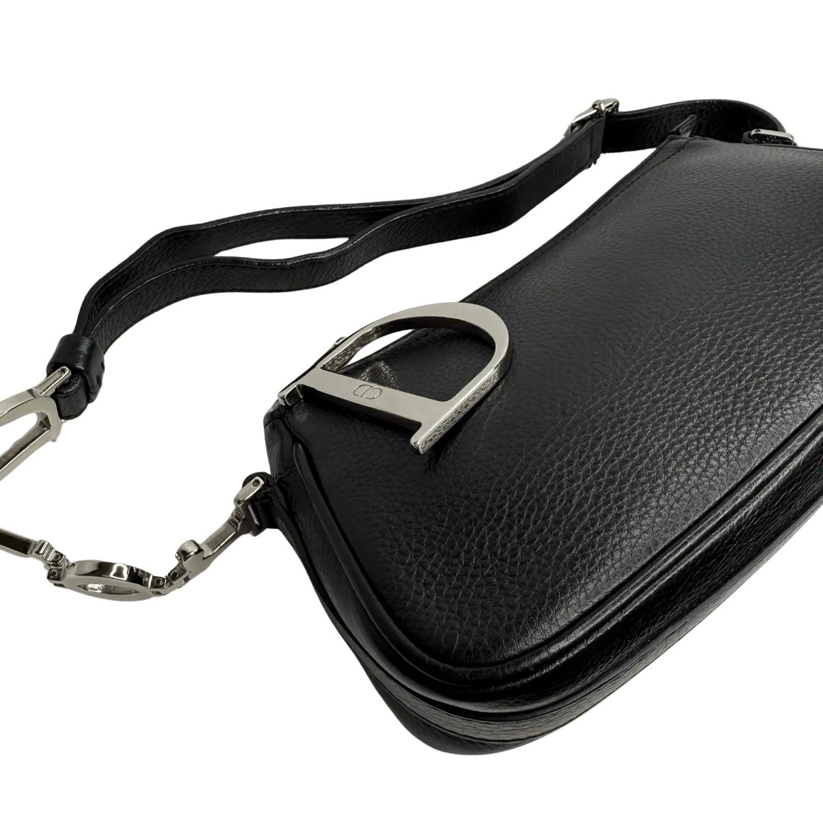Christian Dior D Charms Black Pebbled Leather Small Pochette