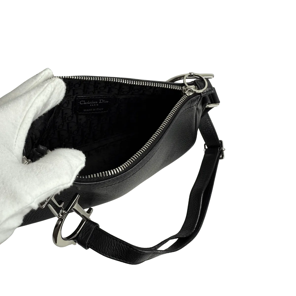 Christian Dior D Charms Black Pebbled Leather Small Pochette