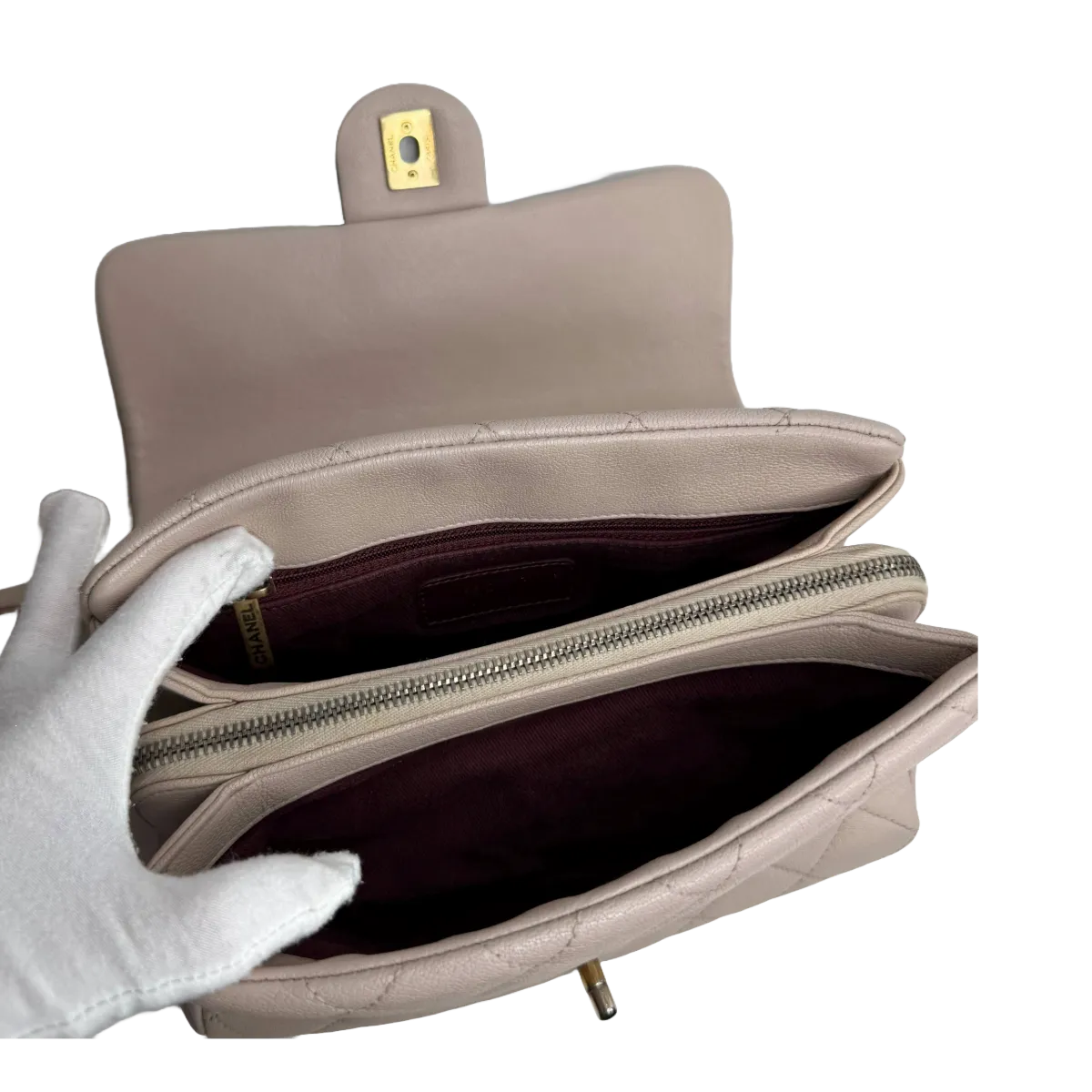 Chanel Paris-Rome Small Trapezio Flap Beige Sheepskin Leather