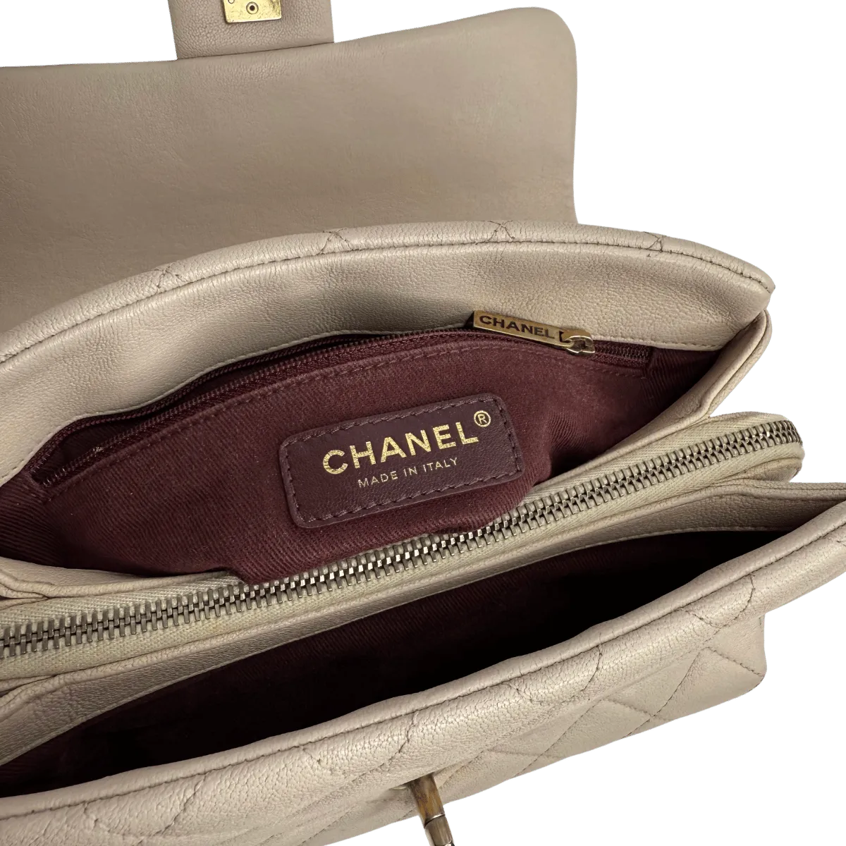 Chanel Paris-Rome Small Trapezio Flap Beige Sheepskin Leather