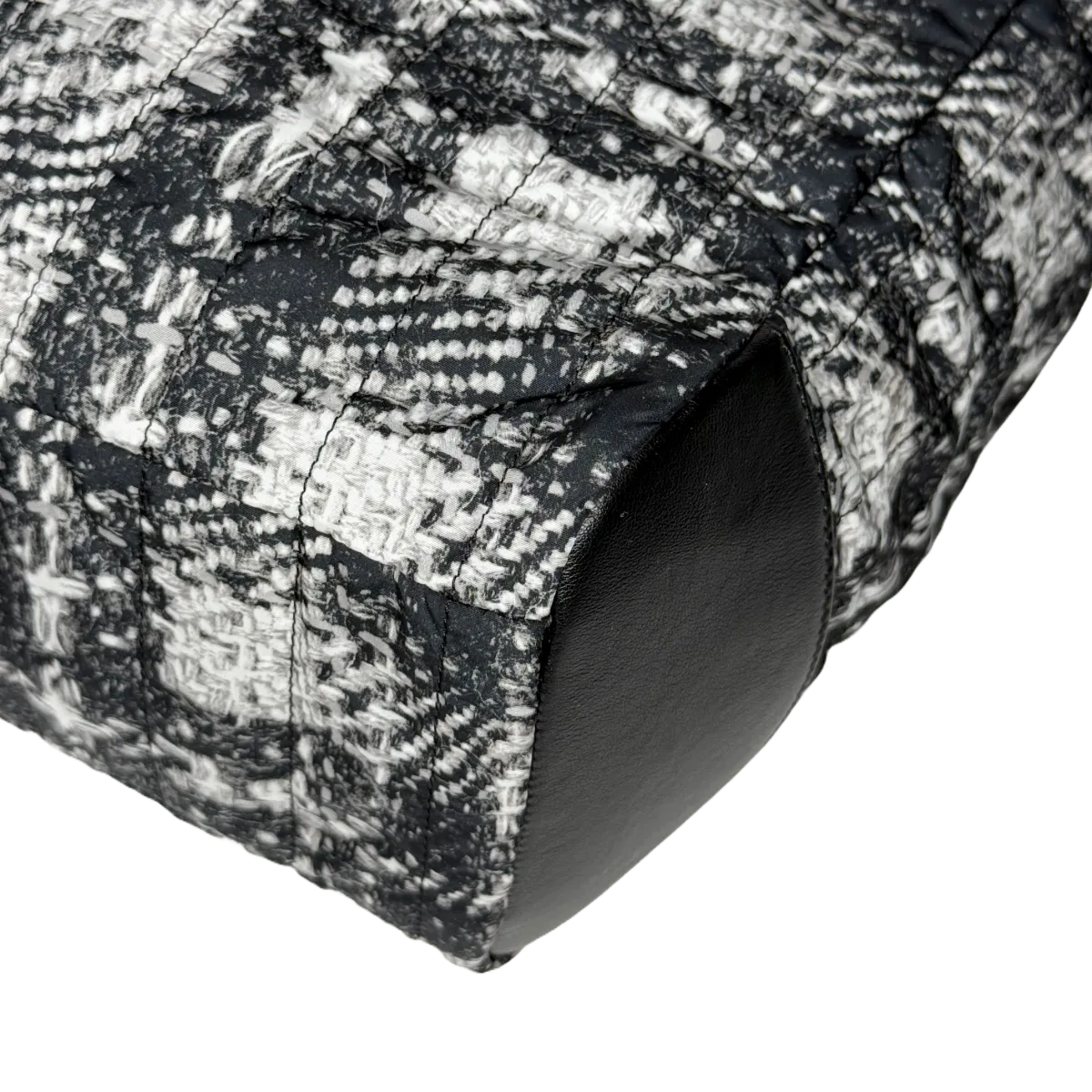 Chanel Leather Tweed Print Nylon Tote Bag
