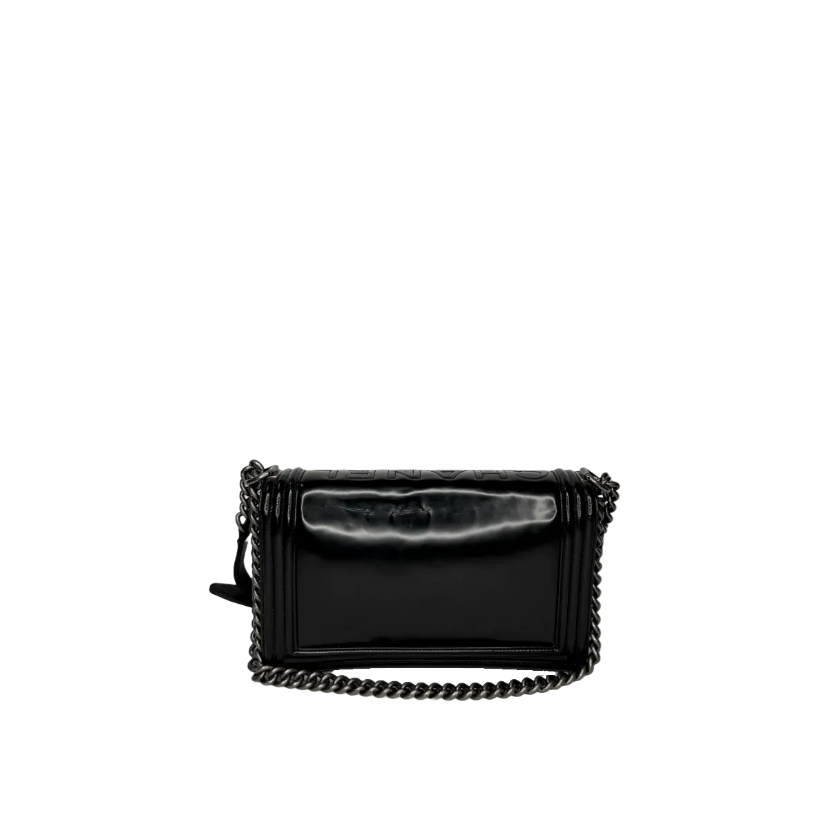 Chanel Boy Medium Black Glazed Calfskin Flap Bag