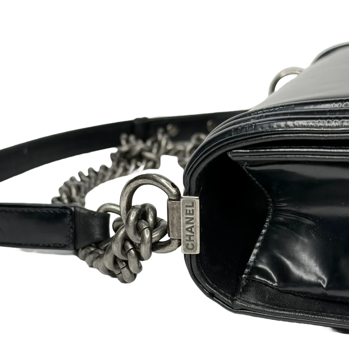 Chanel Boy Medium Black Glazed Calfskin Flap Bag