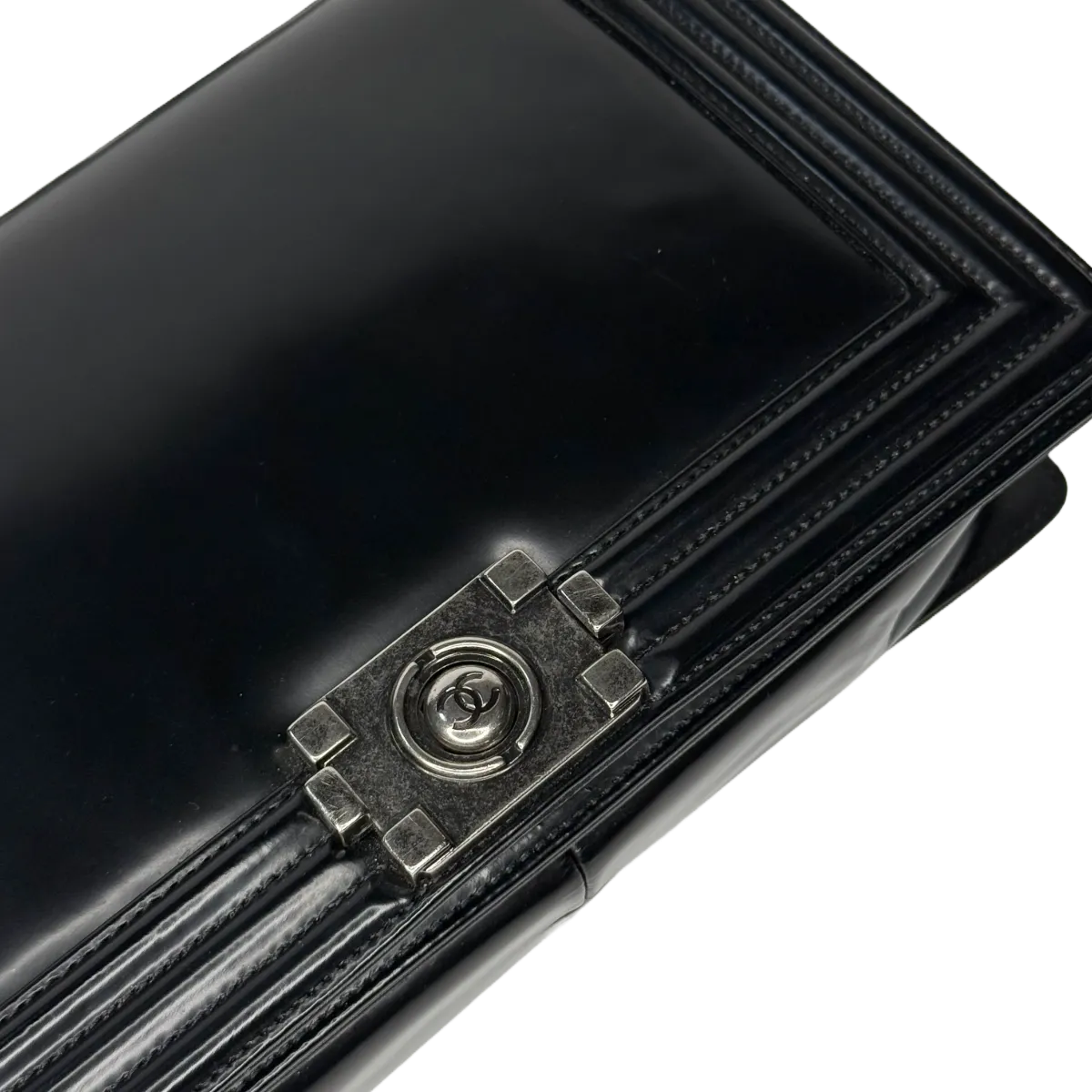 Chanel Boy Medium Black Glazed Calfskin Flap Bag