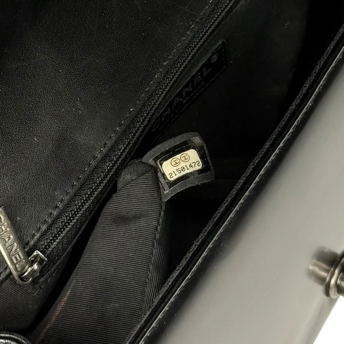 Chanel Boy Medium Black Glazed Calfskin Flap Bag