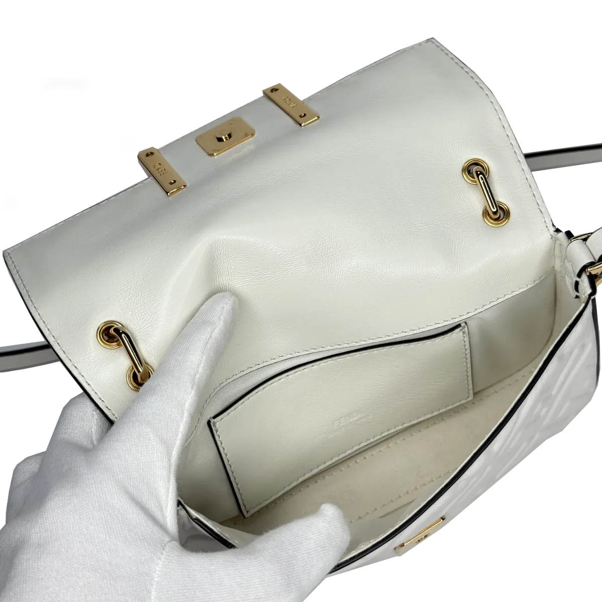 Fendi Baguette Phone Pouch White Nappa Leather
