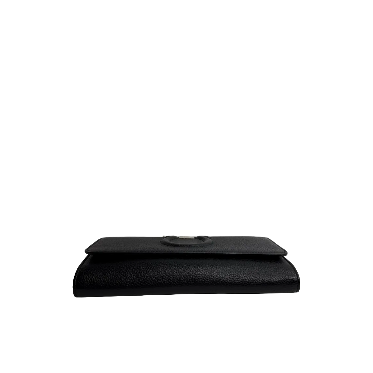Ferragamo Gancini City Black Leather Wallet On Chain