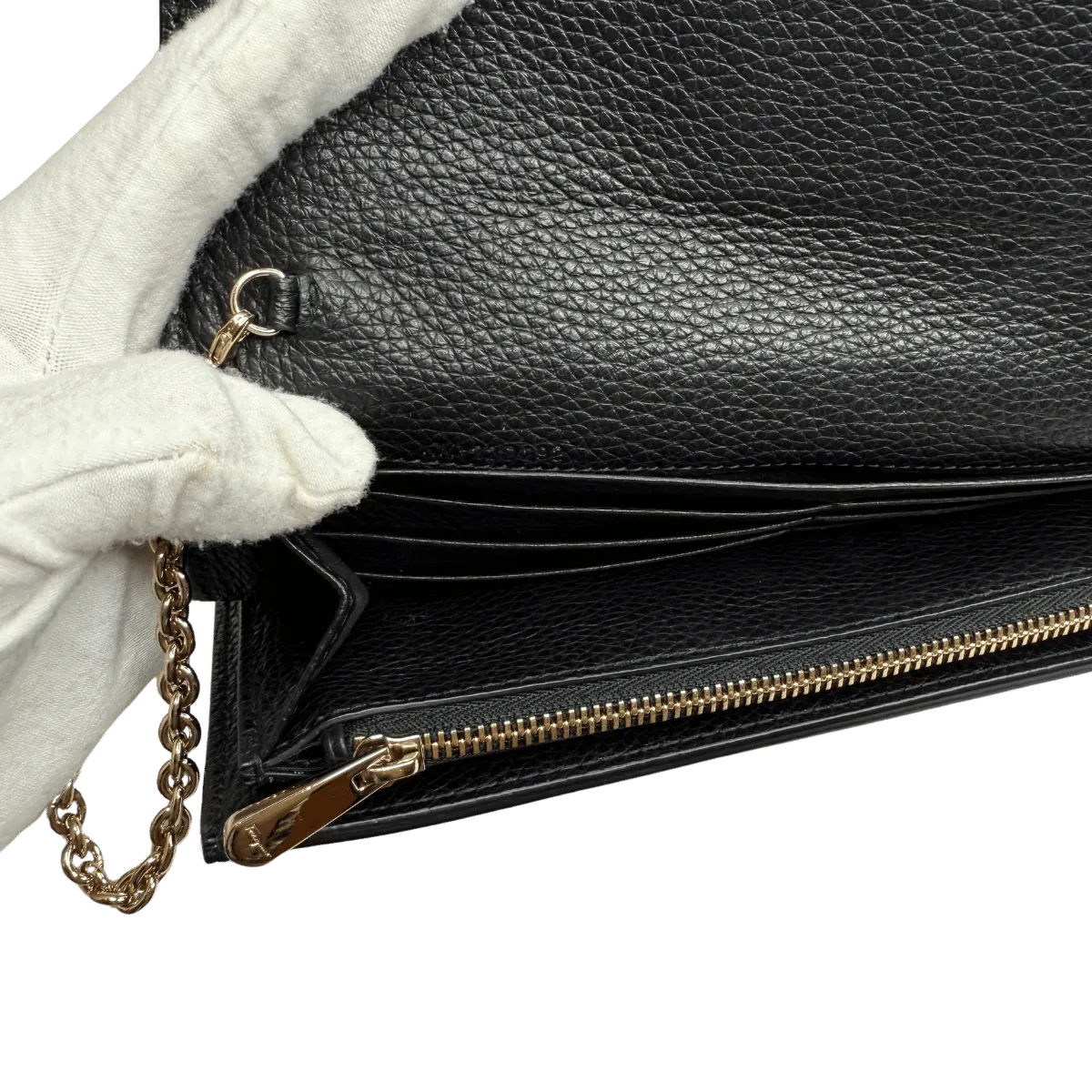 Ferragamo Gancini City Black Leather Wallet On Chain