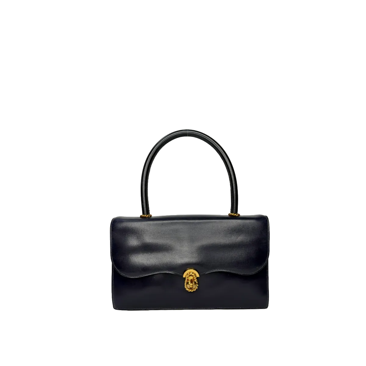 Hermès Escale Vintage 60s Navy Blue Box Leather Top Handle