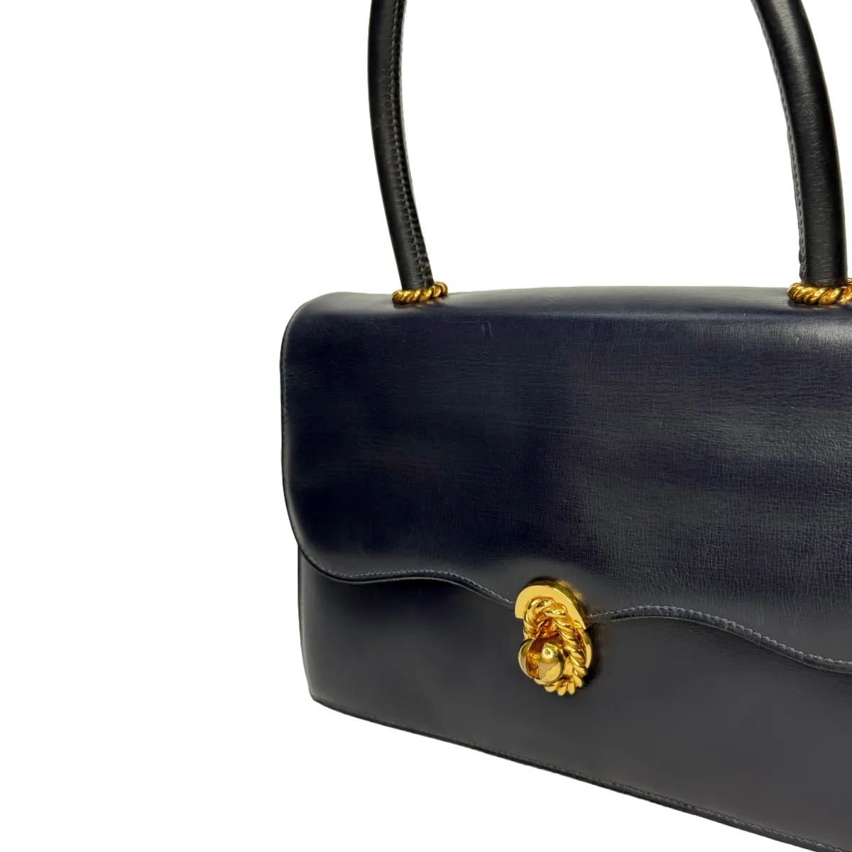 Hermès Escale Vintage 60s Navy Blue Box Leather Top Handle