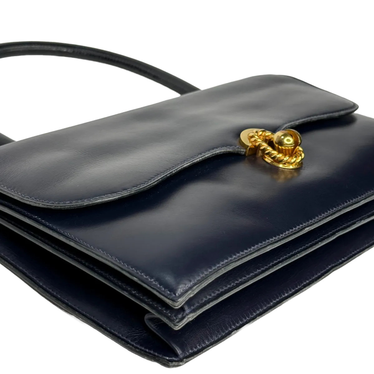 Hermès Escale Vintage 60s Navy Blue Box Leather Top Handle