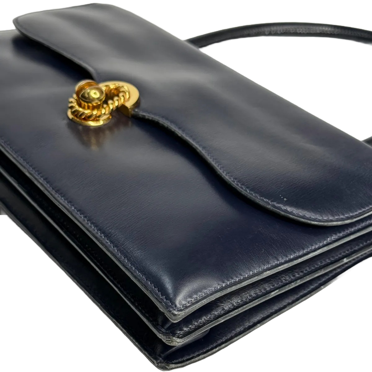 Hermès Escale Vintage 60s Navy Blue Box Leather Top Handle