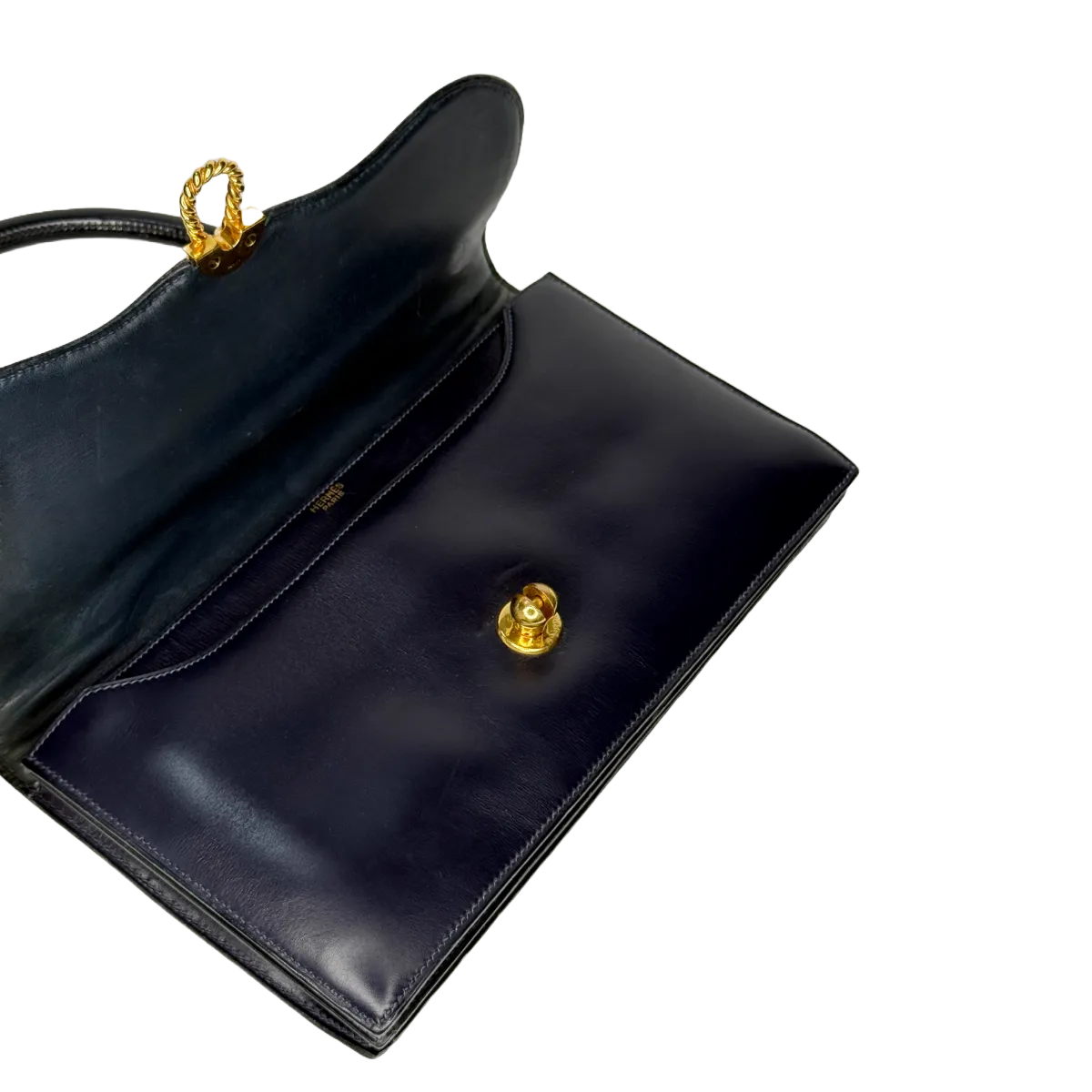 Hermès Escale Vintage 60s Navy Blue Box Leather Top Handle