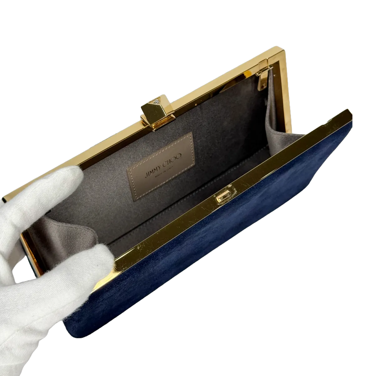 Jimmy Choo Celeste Navy Suede Clutch Bag With Cube Clasp