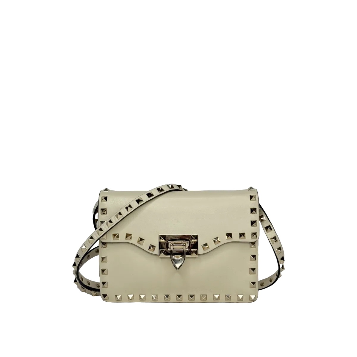 Valentino Garavani Flip Lock Vitello Rockstud Off White Shoulder Flap Bag