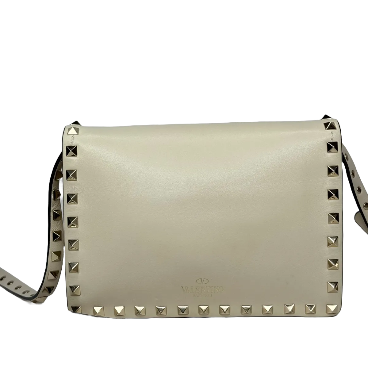 Valentino Garavani Flip Lock Vitello Rockstud Off White Shoulder Flap Bag