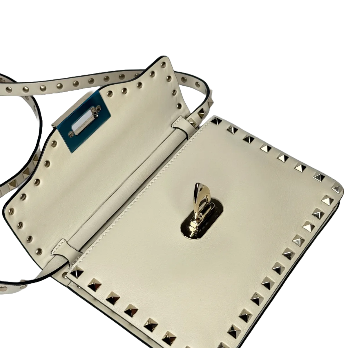 Valentino Garavani Flip Lock Vitello Rockstud Off White Shoulder Flap Bag