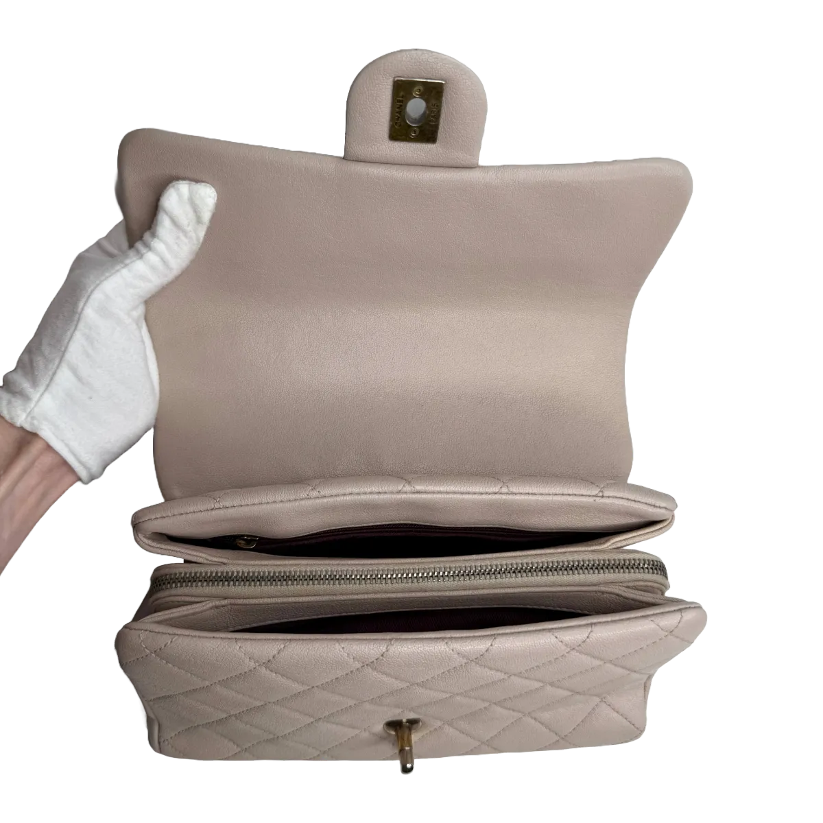Chanel Paris-Rome Small Trapezio Flap Beige Sheepskin Leather