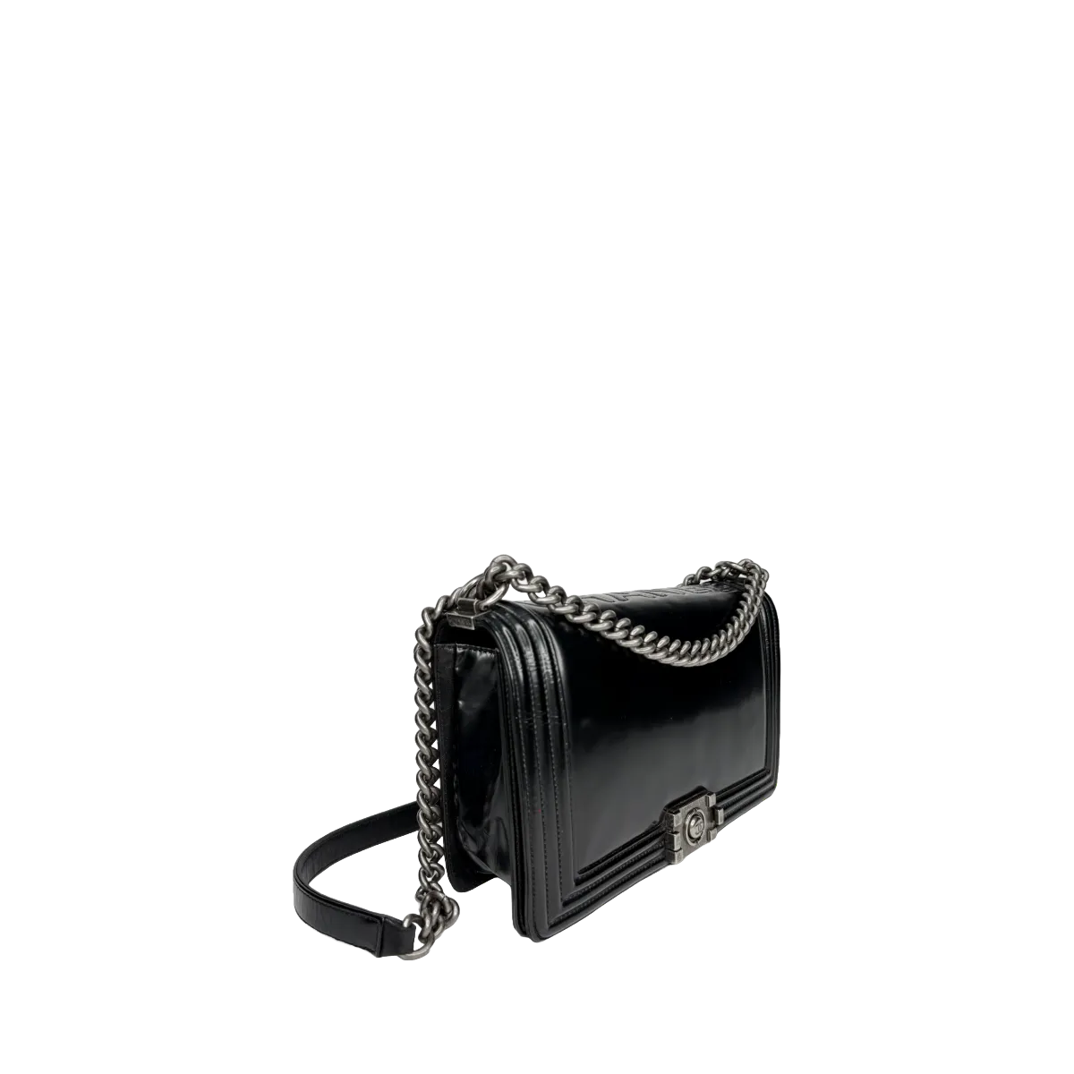 Chanel Boy Medium Black Glazed Calfskin Flap Bag