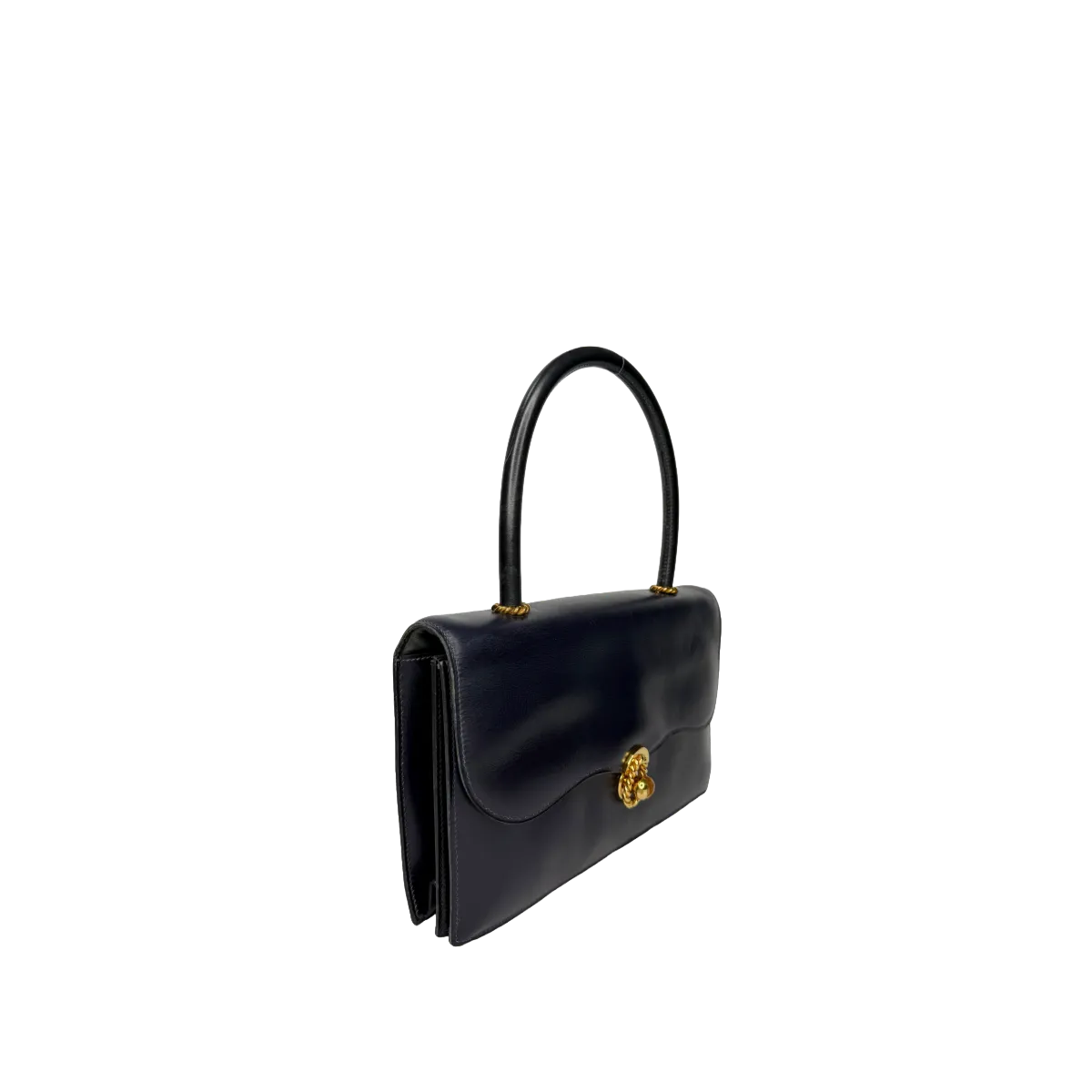 Hermès Escale Vintage 60s Navy Blue Box Leather Top Handle
